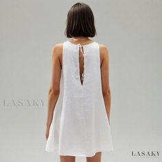 Lasaky - Loose and comfortable cotton sleeping dress with a round neckline, sexy backless design, and pure color home wear with binding straps. Summer Dresses With Cutout And Cross Back, Cotton Backless Sundress With Tie Back, Cotton Mini Dress For Beach In Solid Color, Cotton Tie Back Backless Sundress, Backless Cotton Sundress With Tie Back, Summer Dresses With Keyhole And Strappy Back, Vacation Mini Dress With Cross Back, Backless Mini Dress For Daywear, Solid Color Summer Nightgown For Relaxation