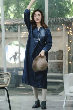 Fabric: Fabric has no stretchSeason:     Fall .SpringType: Dress Sleeve Length: Long sleeveColor:    BlueDresses Length:   MaxiStyle: CasualMaterial:     CottonSilhouette:  H shape Size:S:Length:111 cm .Shoulder Wide:50 cm .Bust:112 cm .Waist:116 cm .Sleeve:43 cm .Cuff:23 cmM:Length:113 cm .Shoulder Wide:52 cm .Bust:120 cm .Waist:122 cm .Sleeve:44 cm .Cuff:24 cm L:Length:115 cm .Shoulder Wide:54 cm .Bust:128 cm .Waist:128 cm .Sleeve:45 cm .Cuff:2 Fall Blue Denim Dress, Fall Blue Knee-length Denim Dress, Blue Denim Winter Dress, Blue Cotton Long Sleeve Denim Dress, Non-stretch Long Sleeve Denim Dress, Blue Long Sleeve Cotton Denim Dress, Casual Non-stretch Long Sleeve Denim Dress, Non-stretch Blue Denim Dress For Fall, Winter Blue Cotton Denim Dress