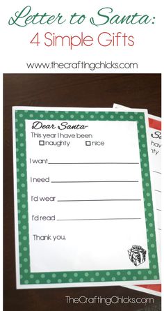 the santa letter to santa printable gift is shown in green and white with red polka dots