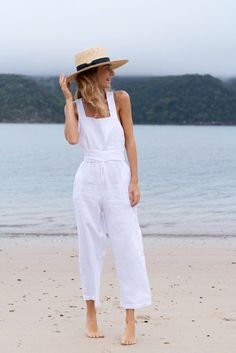 Posse Isobel Jumpsuit Summer Rompers, Casual Rompers, Linen Jumpsuit, White Jumpsuit, Australian Fashion, Casual Summer Outfits, Look Chic, Look Cool, Straw Hat