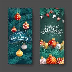 two christmas cards with balls and fir branches