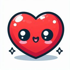 a red heart with big eyes and stars around it's edges, on a white background