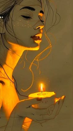 a woman holding a lit candle in her hand