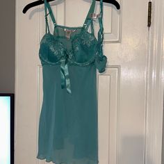 Teal Lacey Bra Nighty With Sheer Gown And Sheer Panties. Never Worn. Green Camisole For Bedtime, Lacey Bra, Sheer Gown, Bra Tops, Women's Intimates, Color Blue, Lingerie, Bra, Women Shopping