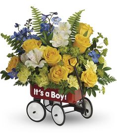 it's a boy wagon bouquet by teleflower in st louis mo, the flower shop