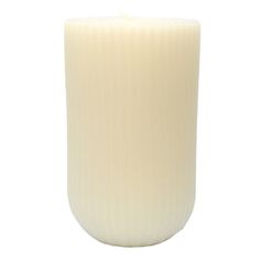 a white candle is sitting in front of a white background and it looks like an object