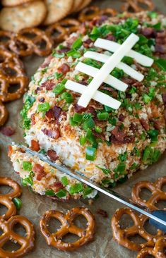 an image of a football party with pretzels and pretzels on it