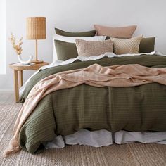 Bambury Lores Quilt Cover Set (6813667885100) Olive Green Bedrooms, Bed Quilt Cover, Green Tone, Green Bedding, Bedroom Green, Quilt Cover Sets, Bed Styling, Jacquard Fabric, New Room