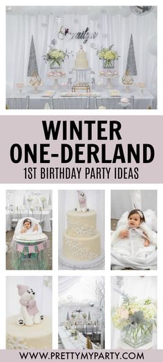 a collage of photos with the words winter one - derland 1st birthday party ideas