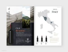 a brochure designed to look like an italian country map with wine bottles on it