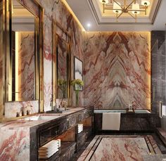 an elegant bathroom with marble walls and flooring