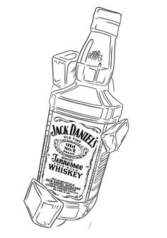 an ink drawing of jack daniels whiskey bottle