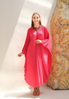 A special collection with pleated kaftan in fan style will bring the best "new" look for any occasions you may attend. Classic but chic !. It's totally smoothly flowy, soft and gentle touch. FEATURES - Pink - Pleated - Personal Custom Made - Full Length Kaftan  - Designer Silk Kaftan - Plus Size and Custom Length - Resort Wear, Beach Wear, Lounge Wear, Pool Cover Up Kaftan - Boat Neck -------------------------------- DETAIL  * The maximum length : 134 CM ( please be noted, this can not cut short Elegant Pink Festive Kaftan, Festive Pink Elegant Kaftan, Long Pink Kaftan For Party, Pink Long Kaftan For Party, Elegant Eid Kaftan Free Size, Elegant Kaftan For Eid Celebration, Elegant Free Size Dress For Festive Occasions, Elegant Free Size Dress For Festive Season, Elegant Long Sleeve Maxi Dress For Celebration