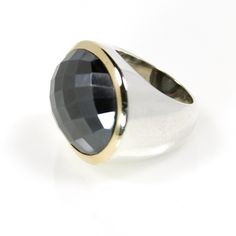 Hematite Oval Ring with 14ct.Gold - Signature Collection Bold Rings, Oval Ring, Oval Rings, Signature Collection, Gold Frame, Oval Cut, Rings For Men, Wedding Rings, 925 Sterling Silver