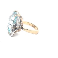 Make a Statement with our Vintage 1950s Aquamarine Ring Step back in time to the glamourous 1950s with the exquisite vintage 14k white gold aquamarine ring that measures over 14.75 cttw. The ring has pave diamonds on the side estimated around .25 cttw. The ring is size 6.75 and can be resized. Our vintage 1950s aquamarine ring is a stunning and unique piece of jewelry that's perfect for any occasion. Crafted from the highest quality materials and featuring a beautiful aquamarine gemstone, this r Vintage Aquamarine Ring Jewelry, Vintage Aquamarine Gemstone Rings, Vintage Aquamarine Jewelry For Gift, White Gold Aquamarine Ring, Luxury Aquamarine Octagon Ring, Gold Aquamarine Ring, Aquamarine Ring Vintage, Aquamarine Crystal Ring With Accent Stones, Gift, Aquamarine Ring