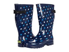 Western Chief Waterproof Printed Wide Calf Rain Boot - Women's Boots : Raindrop Dot : Looking for some waterproof rainy-day style? Look no further than the rubber Western Chief Waterproof Printed Wide Calf Rain Boot. Western Chief Wide Calf Printed Tall Rain Boot. A look as fun as you are in the Western Chief Waterproof Printed Wide Calf Rain Boot. Durable rubber upper with paisley inset at back features a pull-on design with decorative buckles. Adjustable back strap with a smooth man-made linin Wide Calf Rain Boots, Rainy Day Fashion, Corral Boots, Womens Rain Boots, Rain Boot, Wide Calf, Tall Boots, Back Strap, Rubber Rain Boots