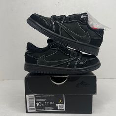 This Pair Is Brand New In Box! They Are A 10c In Toddler! Please Check All Photos Before Purchasing! All Sales Are Final! No Refunds Or Returns! If You Have Any Questions About Sizing Feel Free To Send Me A Message! I Am Not Responsible For Factory Flaws On Mass Produced Pairs! All Items Ship The Day After Purchase Priority Mail & Double Boxed Unless The Order Is Placed On A Saturday! All Sales Are Final! No Refunds Or Returns! Please Check All Photos Before Purchasing! Black Shoes Aesthetic, Red And White Jordans, Travis Scott Shoes, Bape Shoes, Pretty Sneakers, Jordans Girls, Black Jordans, Pretty Shoes Sneakers, Nike Air Jordan 1 Retro