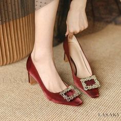 Lasaky - Stunning Red Wedding Heels with Chunky Heel - Ideal for Bridal Gowns and Bridesmaid Dresses Low Heel Dress Shoes, Red Stiletto Heels, Red High Heel Shoes, Red Stilettos, Rough Heels, Wedding Pumps, Heels Dress, Elegant High Heels, Red High Heels