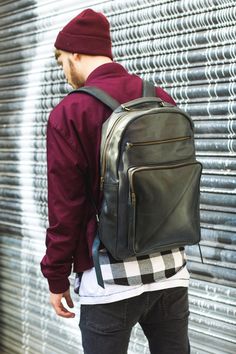 The sleek design of this handmade backpack makes it the ideal accessory for contemporary city dwellers. The waxed, supple leather is durable and the padded straps ensure the optimum comfort when carrying heavy weights, making it perfect for city sightseeing, and is complete with multiple zipped pockets for easy access and adjustable straps. Match your outfit accordingly to either the chocolate brown or blue variations for ultimate coordination. Material: High quality genuine waxed leather Size D Herschel Backpack Outfit, Navy Office, Office Backpack, Herschel Backpack, Handmade Backpack, Your Day, Handmade Backpacks, Real Leather Handbags