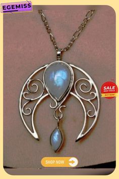 Silver Natural Opal Moonstone Cutout Necklace Ethnic Vintage Jewelry Bohemian Moon Shaped Jewelry With Natural Stones, Silver Moon Necklace For Festival, Silver Crescent Bohemian Jewelry, Bohemian Silver Crescent Jewelry, Bohemian Jewelry Pendant With Moon Charm, Bohemian Moonstone Jewelry With Moon Charm, Bohemian Moon Phase Round Pendant Jewelry, Silver Moon Bohemian Jewelry, Bohemian Silver Necklace With Moon Phase