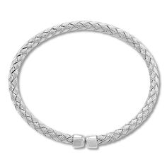 This stylish bangle bracelet for her is crafted of sterling silver and features a woven design. Bracelet For Her, Jared The Galleria Of Jewelry, White Bracelets, Bracelet Sterling Silver, Woven Design, Bracelet Designs, Bangle Bracelet, Sterling Silver Bracelets, Fashion Bracelets