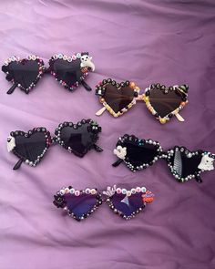 20 kids sunglasses. 12 girls 8 boys. All Halloween theme. Changes can be made.  This is a bill order for 20 total. $12 each. Customized Sunglasses, The Ultimate Sleepover, Ultimate Sleepover, Halloween Glasses, Diy Sunglasses, Beaded Sunglasses, Party Prep, Homemade Bows, Unique Glasses