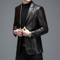 Leather Suit Jacket, Sleeveless Jean Jackets, Winter Outdoors, Men's Waistcoat, Leather Suit, Smart Casual Men, Classic Suit, Posh Party, Slim Fit Suit