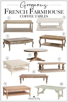 french farmhouse coffee tables with different styles and sizes