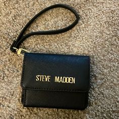 - Brand New Never Used Black Wallet With Wrist Strap For Gift, Black Wallet With Wrist Strap As Gift, Black Wristlet With Cell Phone Pocket For Gift, Black Wristlet With Cell Phone Pocket As Gift, Black Rectangular Wristlet With Card Slots, Black Wristlet With Card Slots For Everyday Use, School Clothes, Steve Madden Bags, Wristlet Wallet