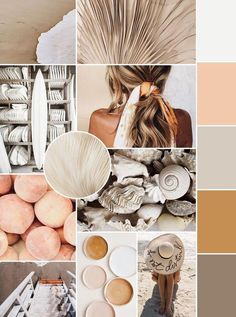 a collage of photos with different shades of beiges and browns, including an umbrella