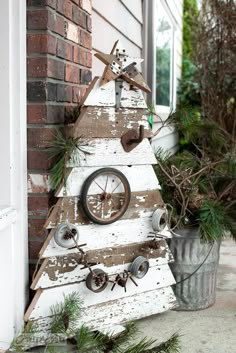 a christmas tree made out of an old door