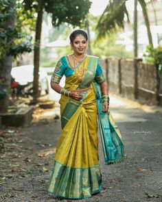 Yellow Pattu Saree, Bridal Reception Saree, Marriage Saree, Saree Combination, Bride Essentials, Sarees Design, South Indian Bride Saree, Saree Pallu