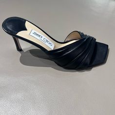 Jimmy Choo Basil 75 Glossy Jersey Black Leather Heels Mules Nwt Msrp $800 Womens Sizes: 36, 36.5, 37, 37.5, 38, 38.5, 39, 39.5, 40 Brand New Never Worn With Shoe Box And Dust Bag- Comes With All Original Tissue Paper Inside Accepting Offers Multiple Sizes Available- This Is For One Pair. Have Neon Green And Caramel In This Style As Well Chic Evening Heels In Calf Leather, Chic Calf Leather Evening Heels, Cocktail Calf Leather High Heels, Designer Leather Heels For Cocktail, Leather Heels With Padded Heel For Cocktail, Elegant Calf Leather Heels For Cocktail, Leather Low Heel Cocktail Heels, Cocktail Leather Heels With Low Heel, Low Heel Leather Heels For Cocktail