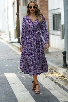 Navy Blue V Neck Tie Waist Long Sleeve Floral Dress Purple Long Sleeve Maxi Dress For Spring, Purple Long Sleeve Midi Dress For Fall, Casual Purple Maxi Dress For Fall, Long Sleeve Purple Maxi Dress For Fall, Purple Long Sleeve Non-stretch Dress, Casual Long Sleeve Belted Maxi Dress, Casual Purple Midi Dress For Fall, Casual Purple Midi Dress For Work, Purple Knee-length Midi Dress For Fall