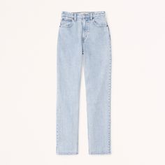 Our 90's-style ultra high rise straight jeans with built-in stretch for superior comfort featuring our highest rise that sits at your natural waist and looks great with your shirt tucked or untucked. With refined details and a vintage feel from top to bottom, this style features a longer-length inseam, light wash and distressed hem. Everyday Light Wash Mom Fit Bottoms, Classic High Waist Mom Jeans, Classic Everyday Mom Fit Bottoms, Classic Mom Fit Bottoms For Everyday, Straight Bottoms For Everyday Summer Wear, Rigid Denim Mom Fit Bottoms With Straight Hem, Classic Mom Fit Straight Bottoms, Summer Mom Fit Jeans With Straight Hem, Straight Fit Jeans For Everyday Summer Wear