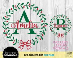 christmas wreath monogrammed svg cut files