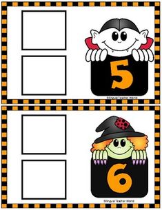 halloween themed number five cards with the number six on them and an image of a witch in