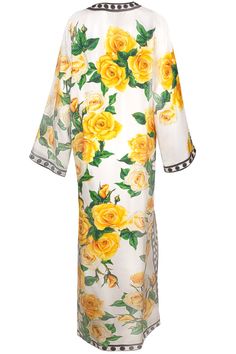 Dolce & Gabbana kimono sleeve floral kaftan in yellow rose. Silk Twill Dry Clean Made in IT Yellow Spring Kaftan With Kimono Sleeves, Yellow Kaftan With Kimono Sleeves For Spring, Elegant Yellow Kaftan For Vacation, Kimono Sleeve, Silk Twill, Yellow Roses, Yellow Rose, Dolce And Gabbana, Dry Clean