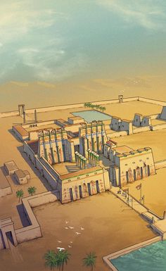 an ancient egyptian city is depicted in this digital painting