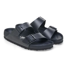 Classic Black Footbed Sandals For Beach, Classic Black Footbed Sandals With Leather Footbed, Classic Black Open Toe Footbed Sandals, Classic Black Double Strap Sandals, Modern Black Slides With Buckle Closure, Classic Black Slides With Textured Footbed, Classic Black Footbed Sandals With Buckle Closure, Classic Black Sandals With Buckle Closure, Classic Black Sandals With Cushioned Footbed