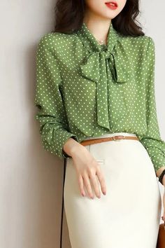 Long Sleeve Bow Collar Dot Pattern Blouse Shirt – Tomscloth Polka Dot Long Sleeve Shirt For Spring, Polka Dot Long Sleeve Tops For Workwear, Polka Dot Long Sleeve Shirt For Workwear, Bow Collar, Pattern Blouse, Blouse Shirt, Blouse Patterns, Dots Pattern, Sock Shoes