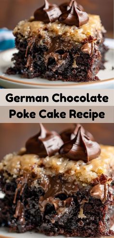 german chocolate poke cake recipe on a plate