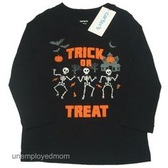 This Is For A Boys Tee Brand New With Tags Size: 18m Black, Orange Has "Trick Or Treat", Skeletons & Bats On Front Long Sleeve 100% Cotton Kw Nwt 18 M Mo Months Infants Child Toddler Children Kids Playful Black T-shirt For Fall, Playful T-shirt For Fall Playtime, Playful T-shirt For Playtime In Fall, Playful Black Tops For Playtime, Fun Black Tops For Playtime, Reborn Clothes, Baby Boy Halloween, Halloween Shirts For Boys, Rugby Fashion