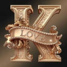 the letter k is made up of gold and diamond decorations with an embellishment