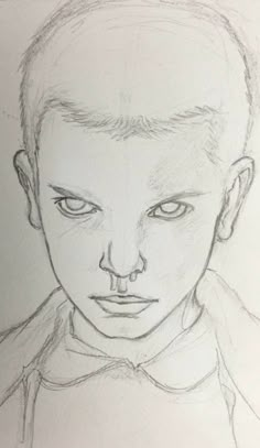 a drawing of a young boy with blue eyes