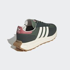 Style No. GW6779 Color: Green Oxide / Off White / Wonder Red Lace closure. Monomesh upper with stitched suede overlays. Textile lining. BOOST midsole. Rubber outsole. adidas Men's Originals Retropy E5 Shoes. Adidas Retropy E5, Adidas Retropy, Oc Creator, Comfy Sneakers, Running Style, Clothing Staples, Adidas Shop, Sneakers Women, Stylish Shoes