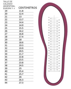 the height chart for a shoe with numbers in spanish and latin writing on it's side