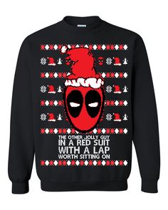 Browse all of our comical and irreverent ugly Christmas sweaters and choose the right one to ensure that you will be the star of your next holiday party! 50% Cotton / 50% Polyester Blend 8 oz, rib collar crewneck with spandex, soft, pill-resistant fleece sweatshirt. Perfect weight for year round wear Wash/Care: Turn inside out before washing in preferably cold water. Dry on low heat or hang dry Please consult our unique sizing chart for best fit Funny Deadpool, Couple Christmas, Christmas Sweater Party, Ugly Christmas Sweater Party, Red Suit, Comfortable Sweater, Xmas Sweater, Ugly Sweater, Christmas Sweatshirts