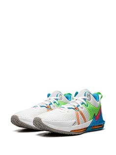 Nike Lebron Witness VII "Grey Fog/Cobblestone/Laser Blue/Hyper Pink" Sneakers - Farfetch Best Volleyball Shoes, Versace Sneakers, Balenciaga Track, Volleyball Shoes, Pink Sneakers, Swoosh Logo, Balenciaga Triple S, Nike Lebron, Sneakers Grey