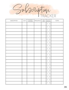 a printable sign up sheet with the words subsuition tracker on it and an orange watercolor background